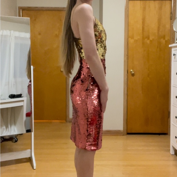 Pink & Gold Sequinned Marciano Party Dress - Picture 2 of 13